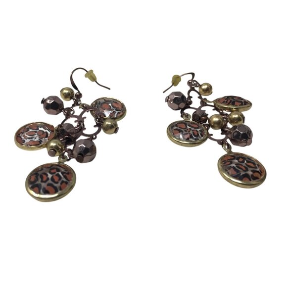 Women's Cheetah Print Gold Tone Dangle Earrings - Picture 3 of 5